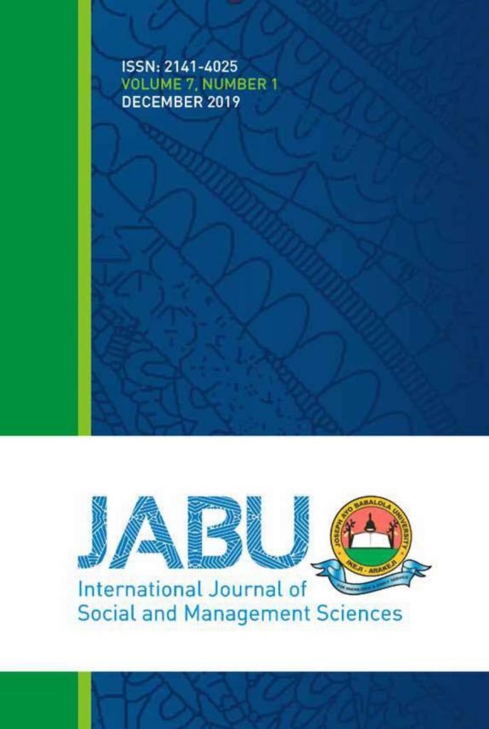 JABU International Journal of Social and Management Sciences Volume 7 Number 1 Cover Page Image