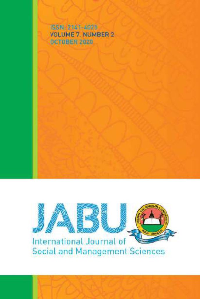 JABU International Journal of Social and Management Sciences Volume 7 Number 2 Cover Page Image